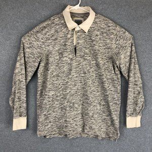 Lands End Rugby Polo Shirt Adult Medium Gray Heathered Long Sleeve College Mens
